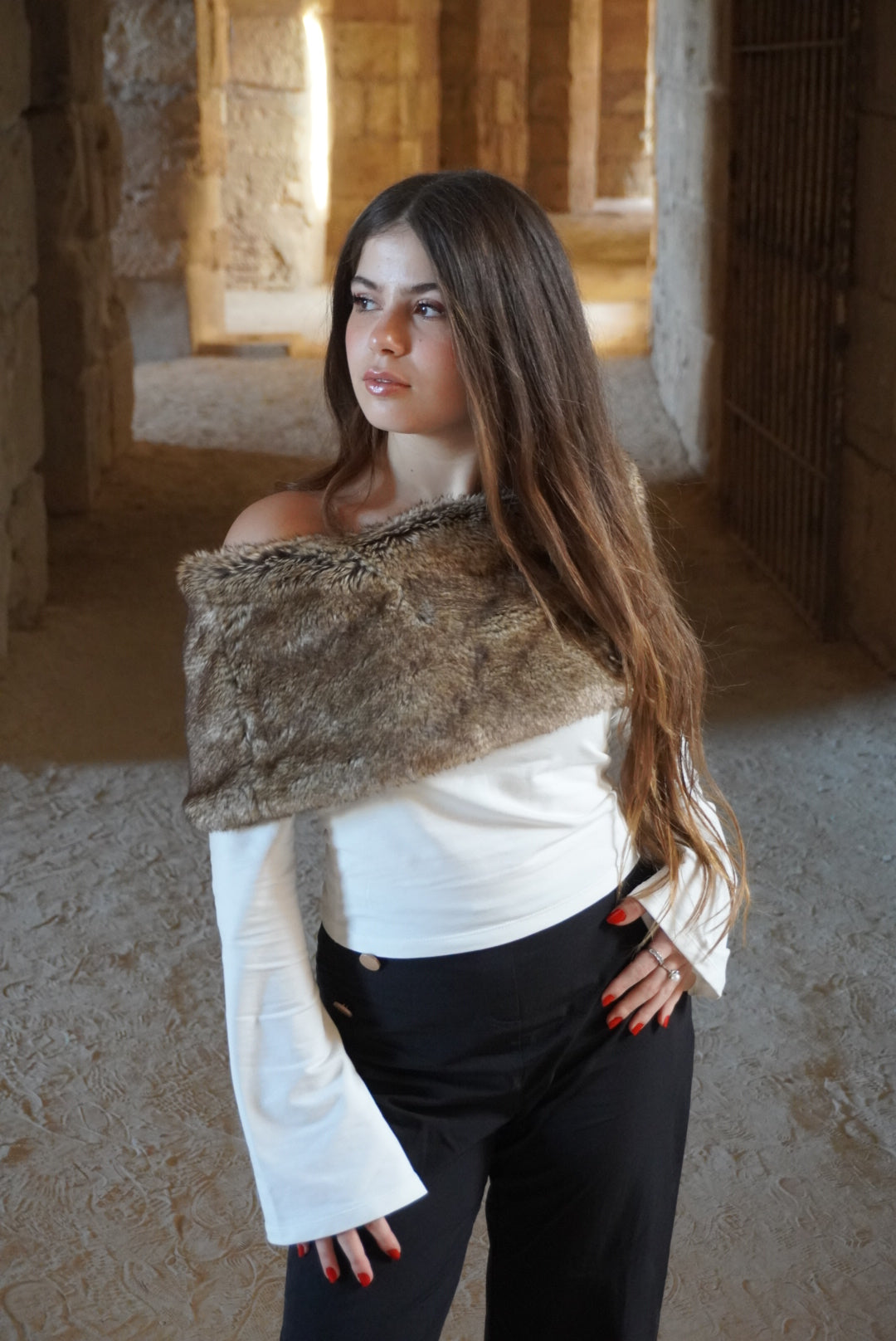 Off Shoulder Fur Top